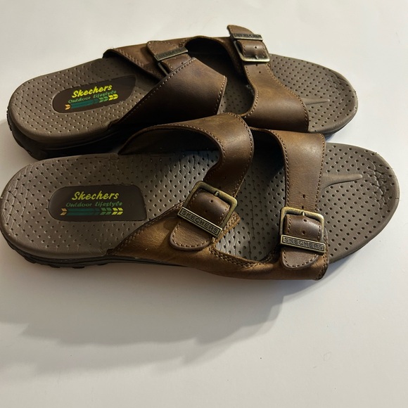 SKETCHERS RAGGAE JAMMIN BROWN LEATHER DOUBLE BUCKLE WOMEN’S SANDALS - Picture 1 of 11